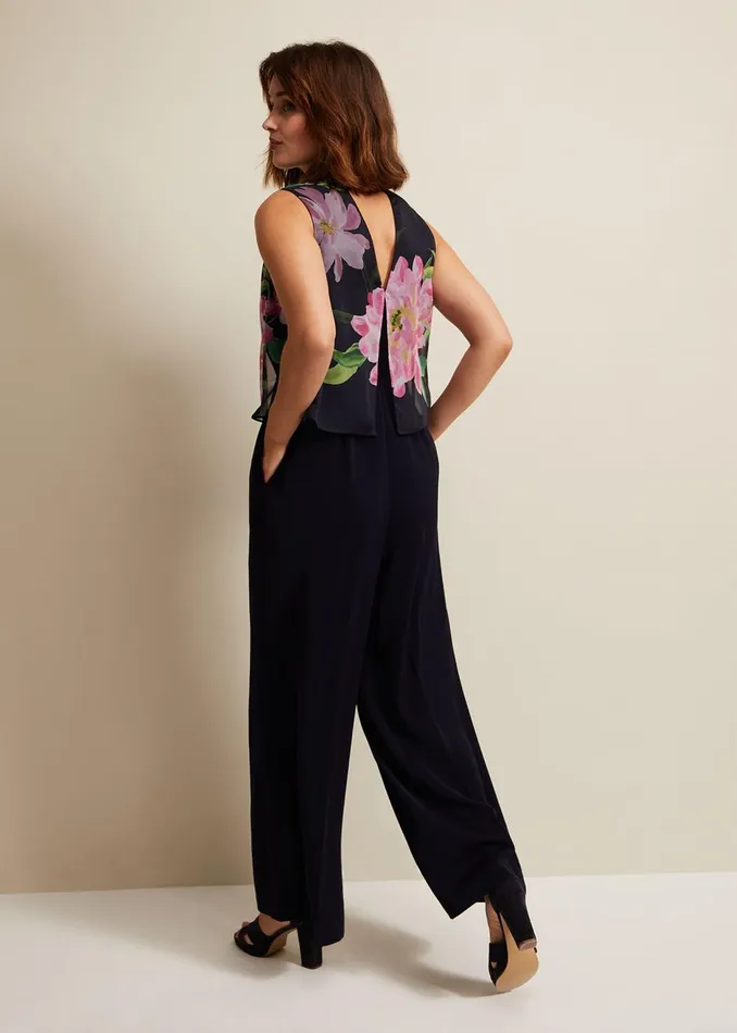 Women Phase Eight Occasion Dresses Agnes Floral Overlay Jumpsuit Navy