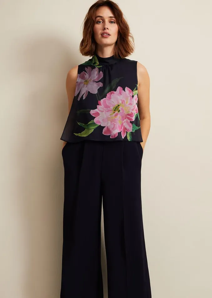 Women Phase Eight Occasion Dresses Agnes Floral Overlay Jumpsuit Navy