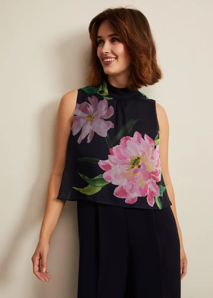 Women Phase Eight Occasion Dresses Agnes Floral Overlay Jumpsuit Navy
