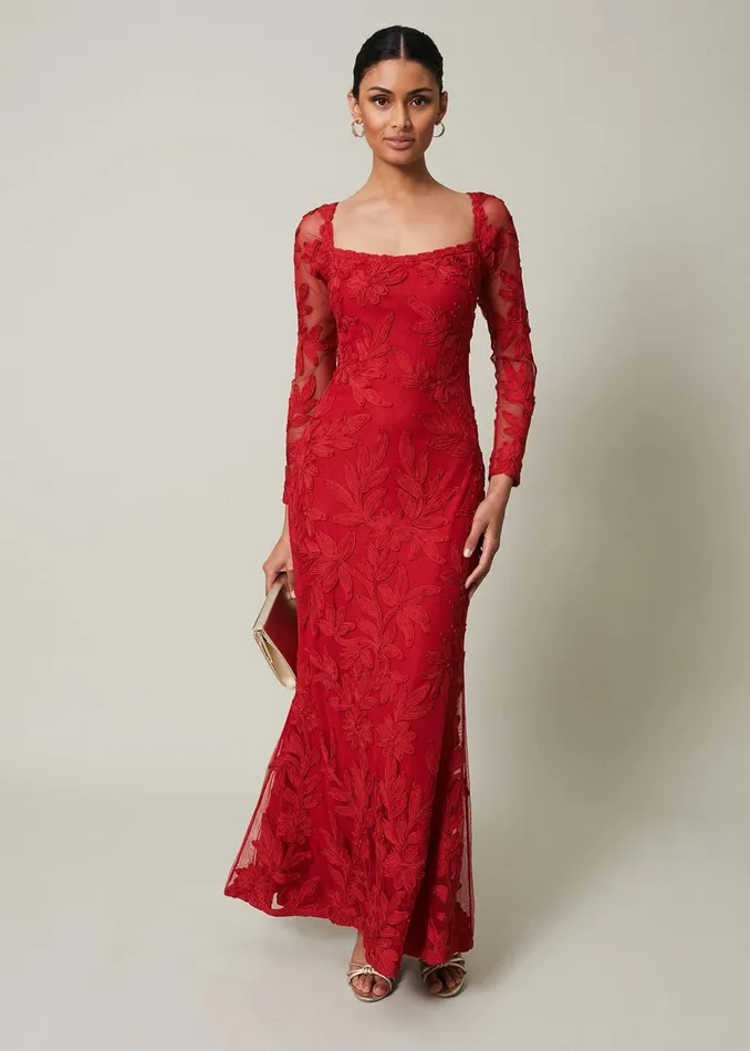 Women Phase Eight Occasion Dresses Alicia Tapework Maxi Dress Scarlet