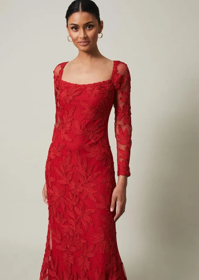 Women Phase Eight Occasion Dresses Alicia Tapework Maxi Dress Scarlet