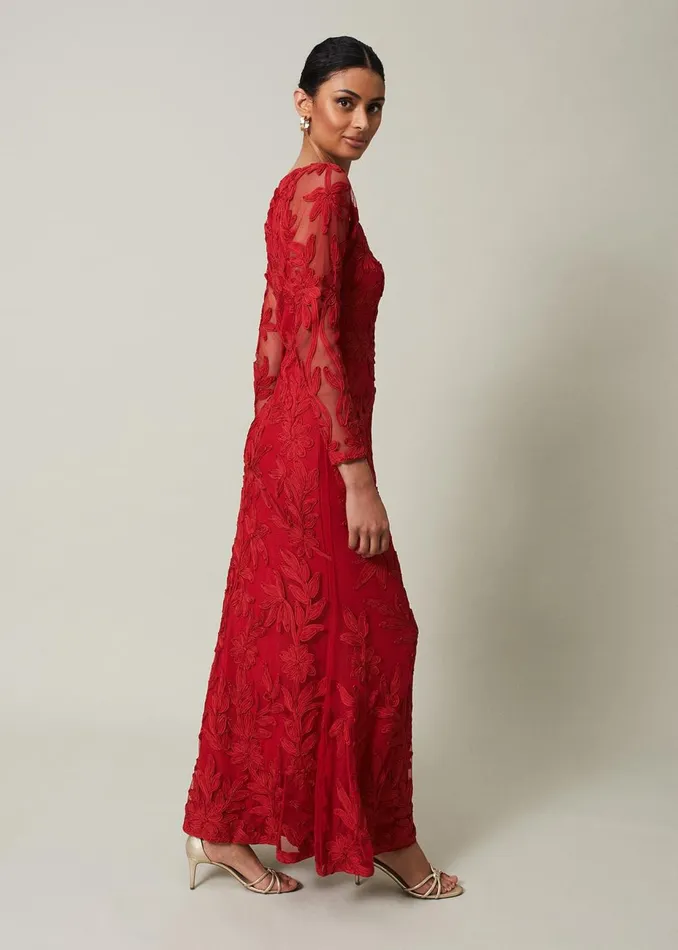 Women Phase Eight Occasion Dresses Alicia Tapework Maxi Dress Scarlet
