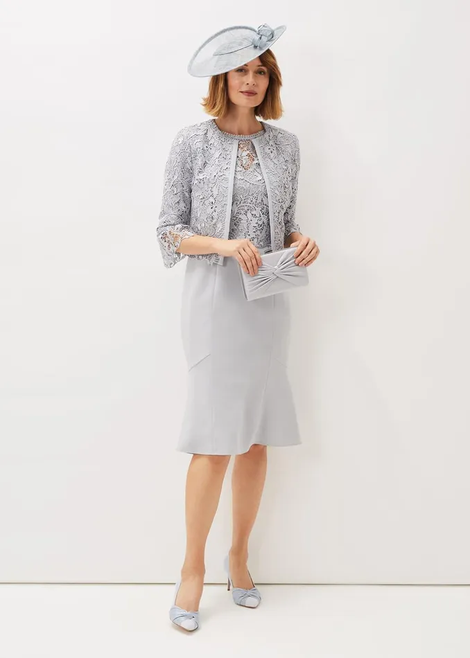 Women Phase Eight Occasion Dresses Alisha Double Layer Lace Peplum Dress Mineral