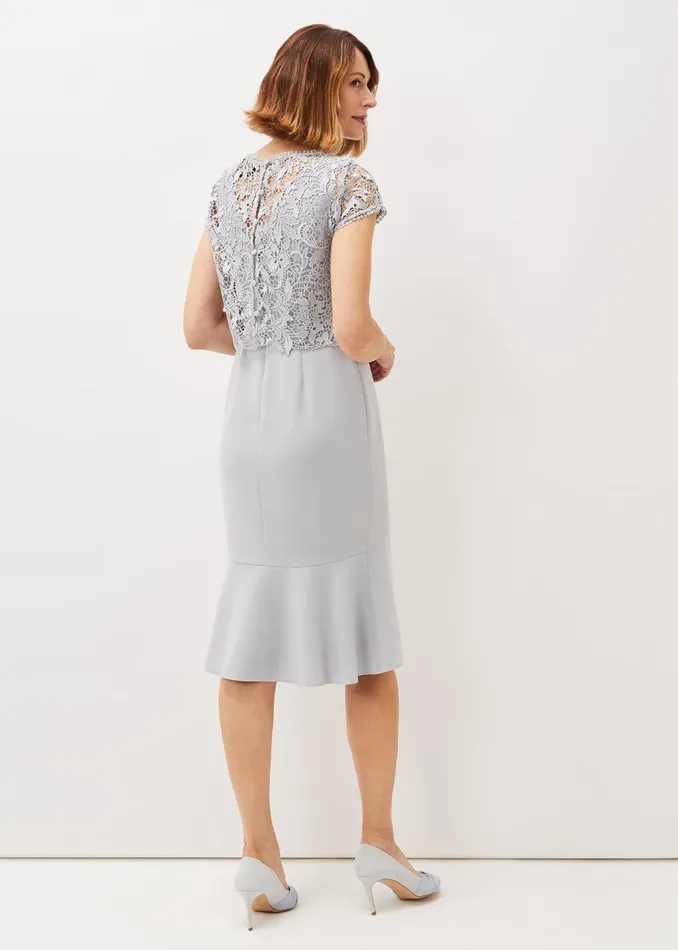 Women Phase Eight Occasion Dresses Alisha Double Layer Lace Peplum Dress Mineral