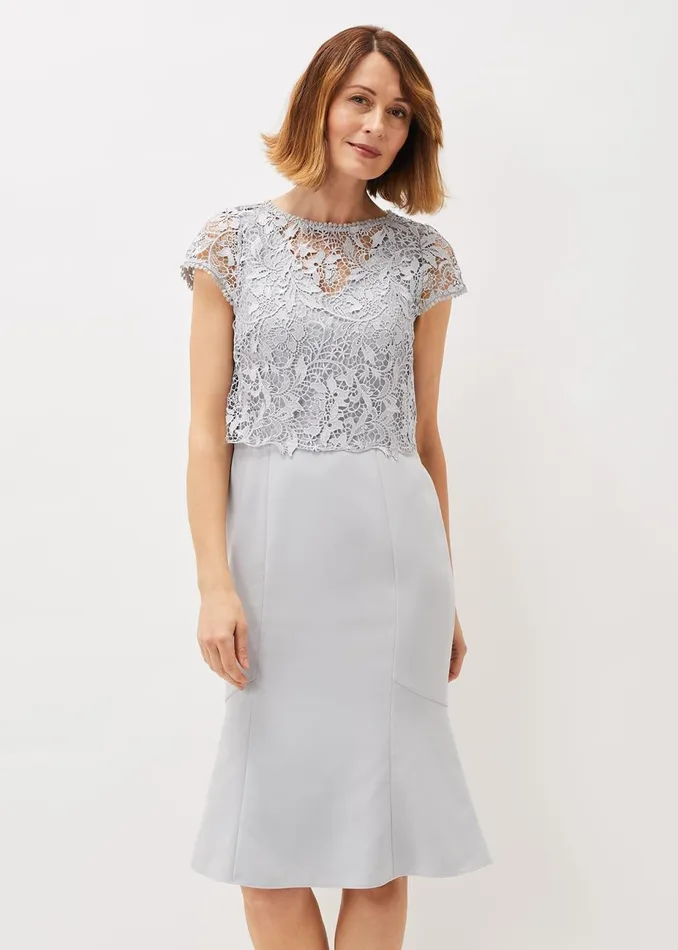 Women Phase Eight Occasion Dresses Alisha Double Layer Lace Peplum Dress Mineral
