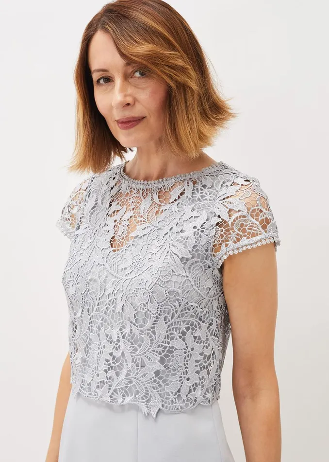 Women Phase Eight Occasion Dresses Alisha Double Layer Lace Peplum Dress Mineral