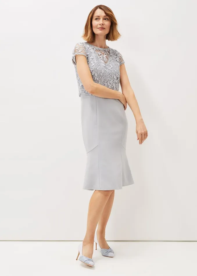 Women Phase Eight Occasion Dresses Alisha Double Layer Lace Peplum Dress Mineral