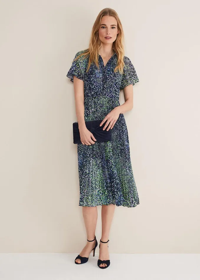 Women Phase Eight Occasion Dresses Amelia Ditsy Shirt Midi Dress Navymulti