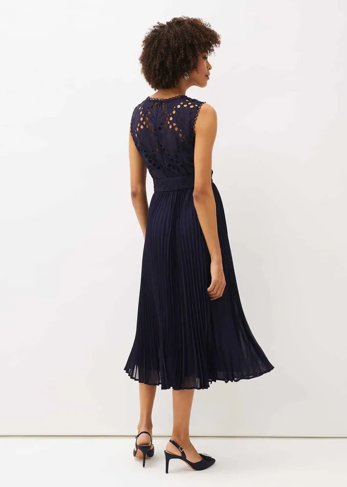 Women Phase Eight Occasion Dresses Amora Lace Bodice Pleated Dress Navy