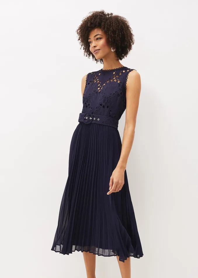 Women Phase Eight Occasion Dresses Amora Lace Bodice Pleated Dress Navy
