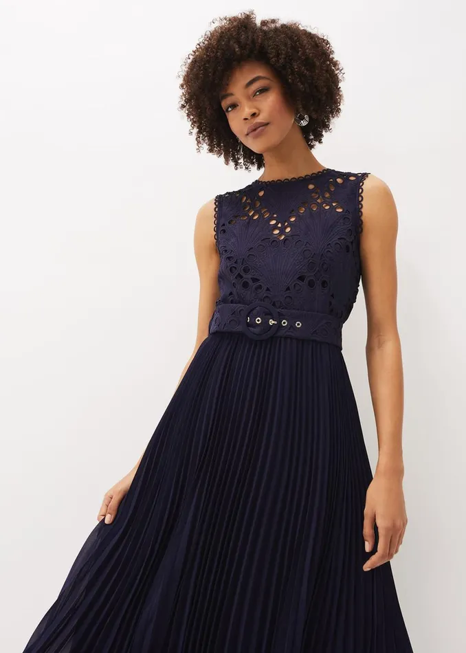 Women Phase Eight Occasion Dresses Amora Lace Bodice Pleated Dress Navy