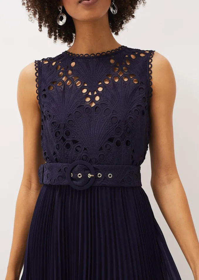 Women Phase Eight Occasion Dresses Amora Lace Bodice Pleated Dress Navy