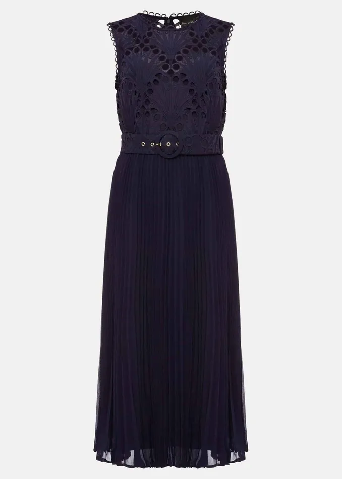 Women Phase Eight Occasion Dresses Amora Lace Bodice Pleated Dress Navy