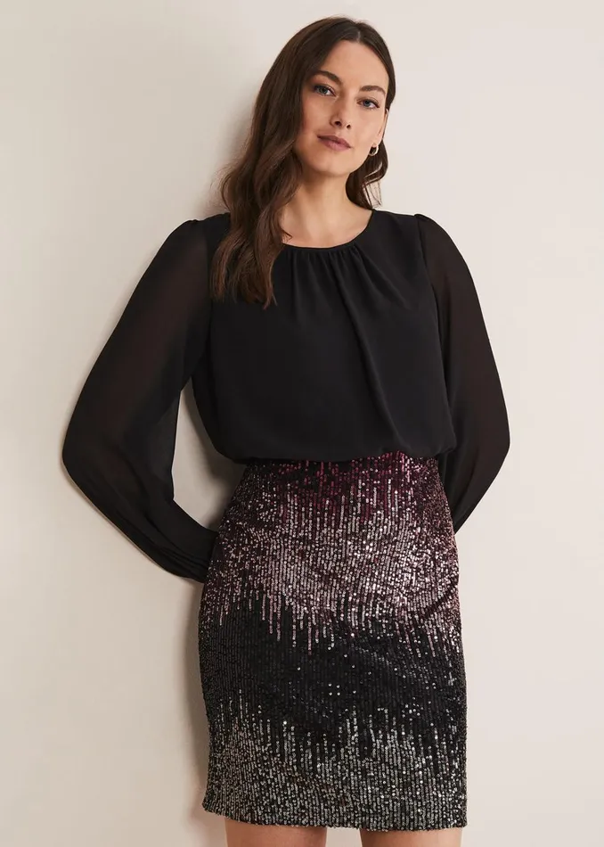 Women Phase Eight Occasion Dresses Angel Chiffon Sequin Dress Blackmulti