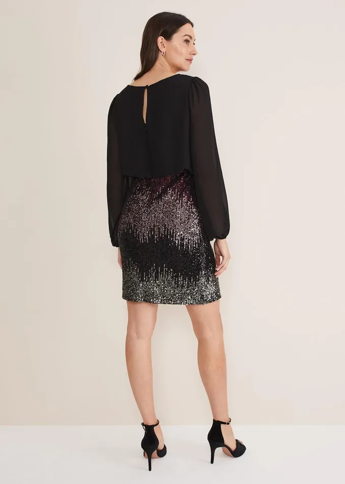 Women Phase Eight Occasion Dresses Angel Chiffon Sequin Dress Blackmulti