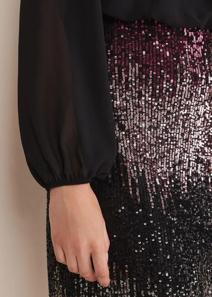 Women Phase Eight Occasion Dresses Angel Chiffon Sequin Dress Blackmulti
