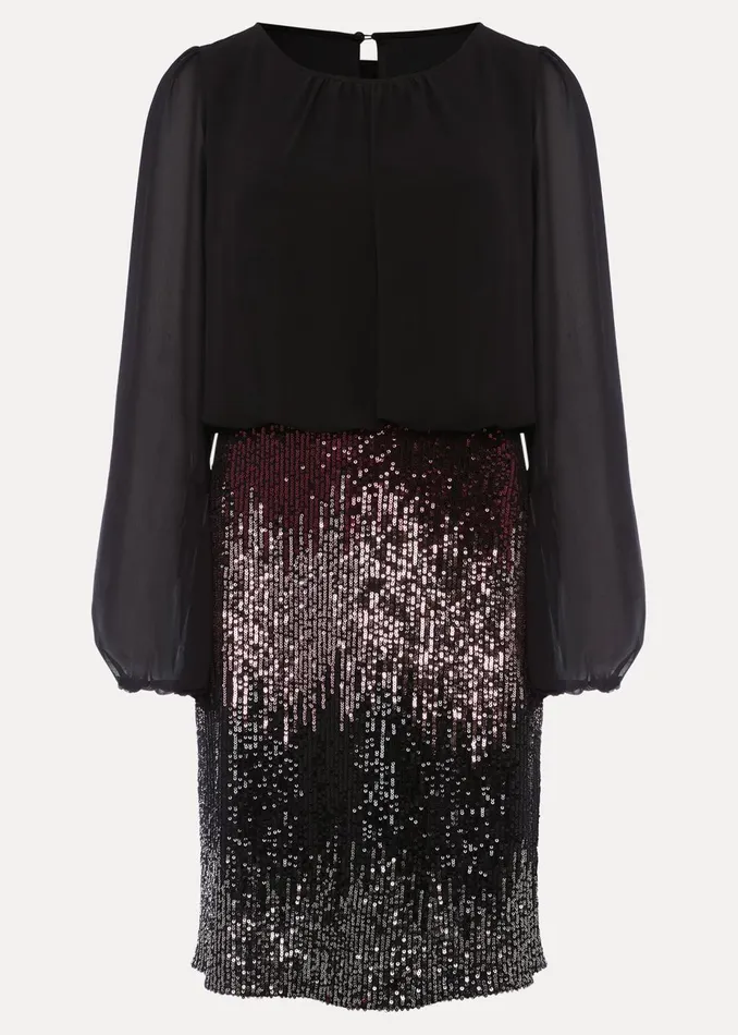 Women Phase Eight Occasion Dresses Angel Chiffon Sequin Dress Blackmulti