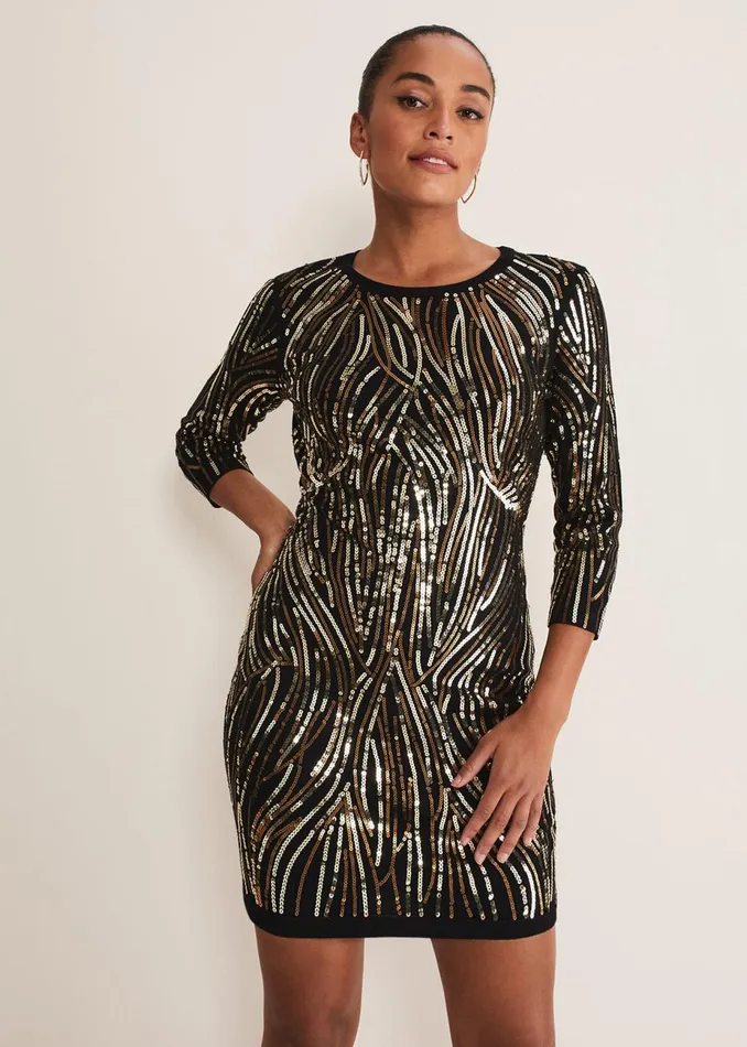 Women Phase Eight Occasion Dresses Anisa Open Back Sequin Knit Dress Blackgold