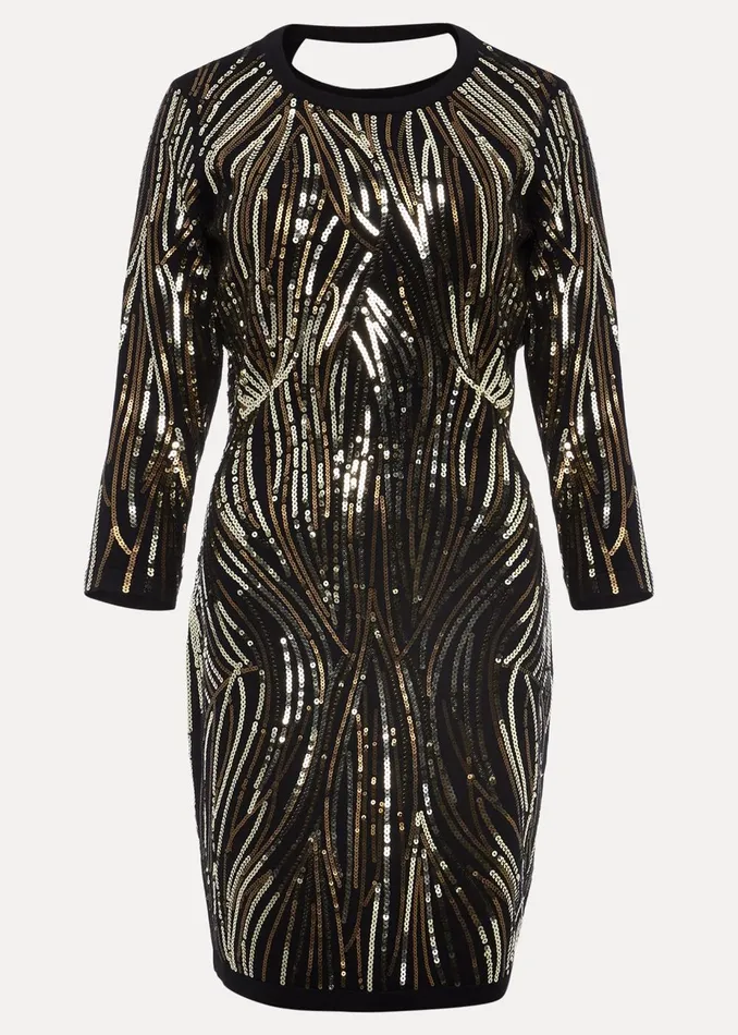 Women Phase Eight Occasion Dresses Anisa Open Back Sequin Knit Dress Blackgold