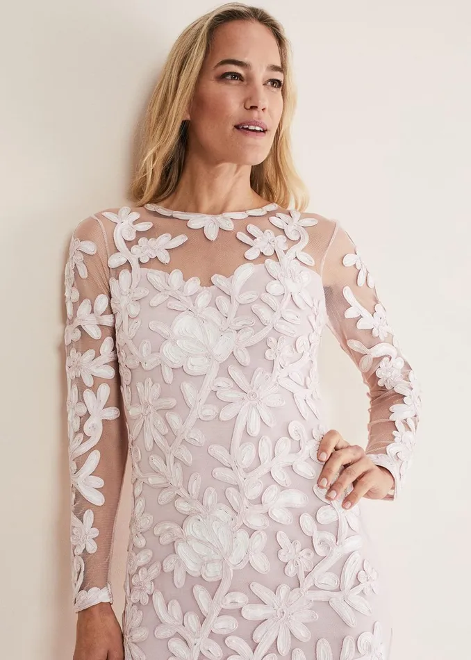 Women Phase Eight Occasion Dresses Annika Tapework Midi Dress Antique Roseivory