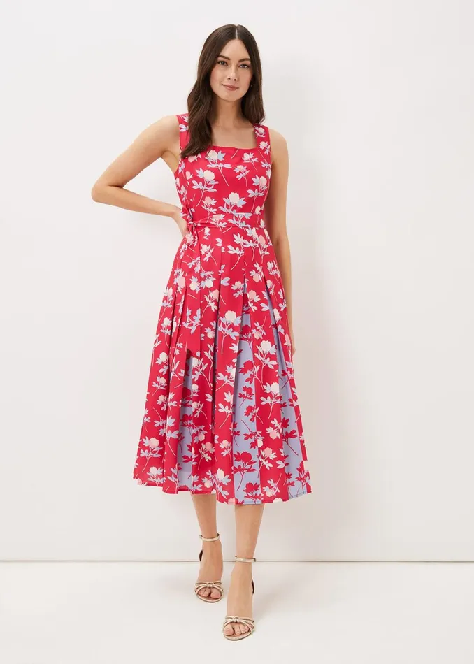 Women Phase Eight Occasion Dresses Antonella Print Fit And Flare Dress Lipstickpale Blue
