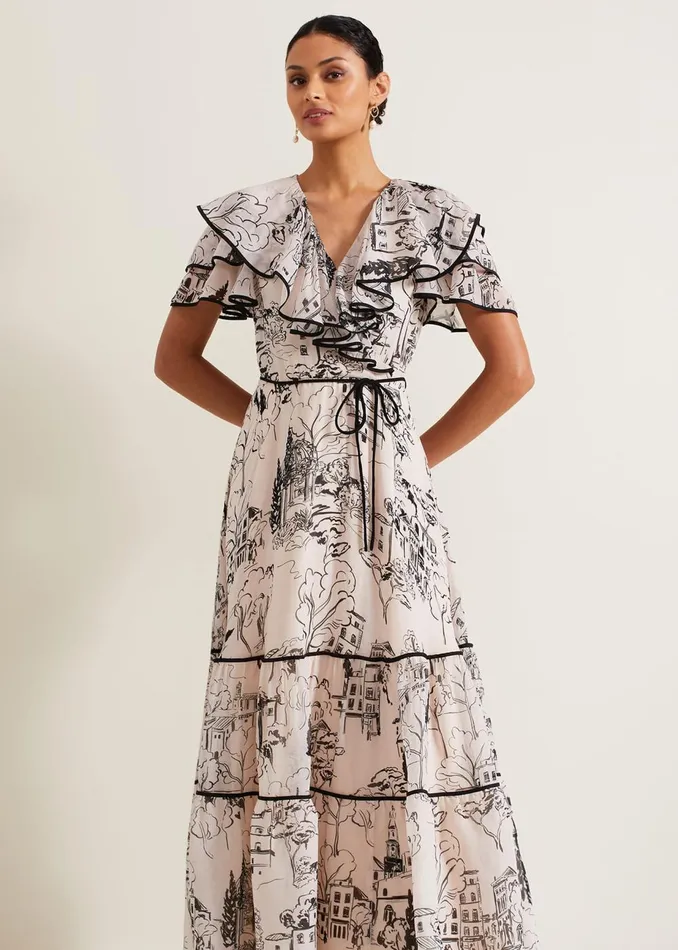 Women Phase Eight Occasion Dresses Arlette Sketch Print Maxi Dress Blackivory
