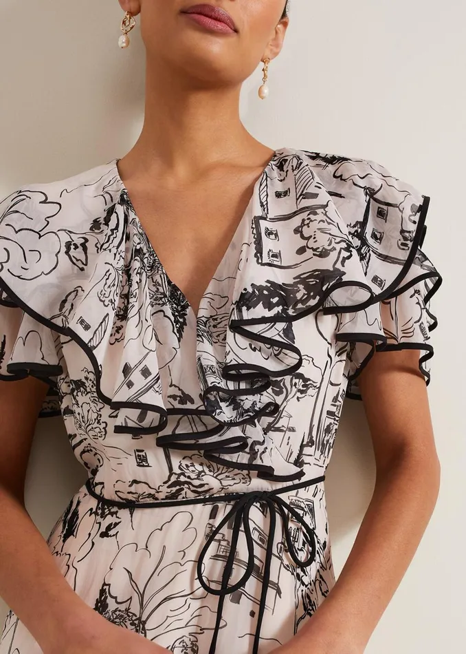 Women Phase Eight Occasion Dresses Arlette Sketch Print Maxi Dress Blackivory
