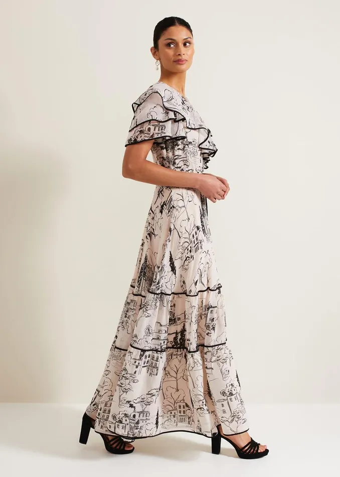 Women Phase Eight Occasion Dresses Arlette Sketch Print Maxi Dress Blackivory