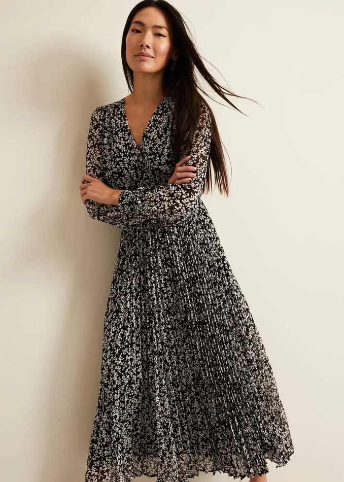 Women Phase Eight Occasion Dresses Ayana Spot Pleat Midaxi Dress Multicoloured