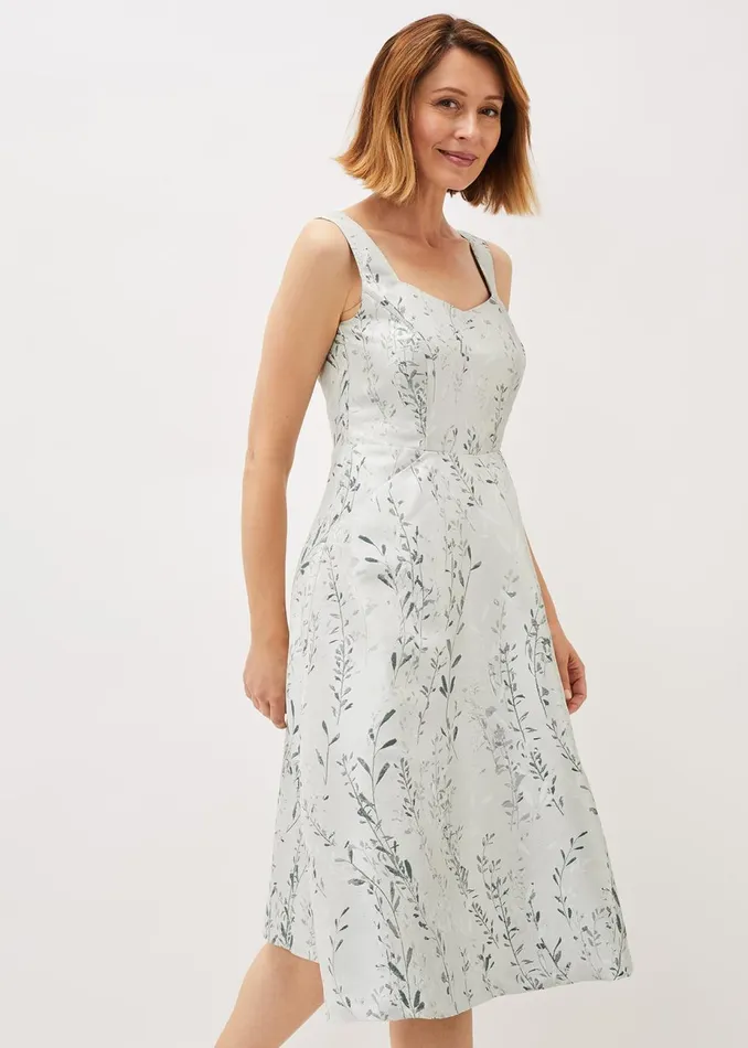 Women Phase Eight Occasion Dresses Becka Floral Jacquard Fit And Flare Dress Eau De Nil
