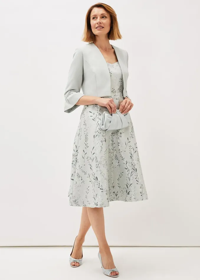 Women Phase Eight Occasion Dresses Becka Floral Jacquard Fit And Flare Dress Eau De Nil
