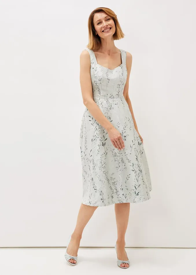 Women Phase Eight Occasion Dresses Becka Floral Jacquard Fit And Flare Dress Eau De Nil