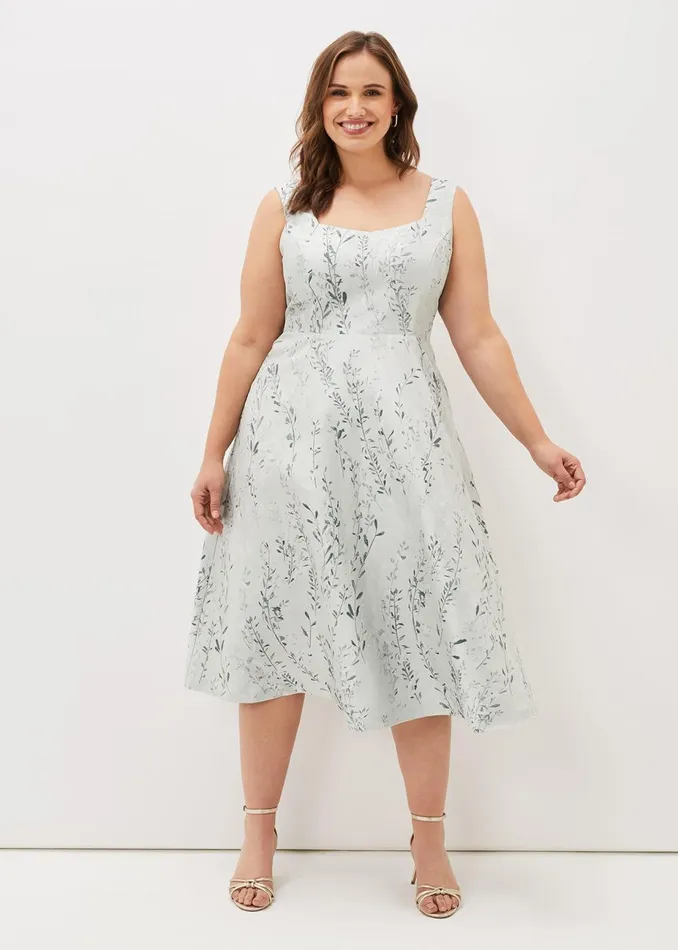 Women Phase Eight Occasion Dresses Becka Floral Jacquard Fit And Flare Dress Eau De Nil
