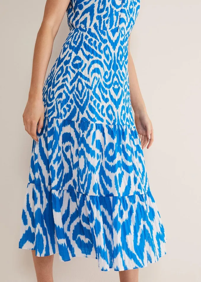 Women Phase Eight Occasion Dresses Bella Cross Neck Print Midi Dress Azure Bluecream