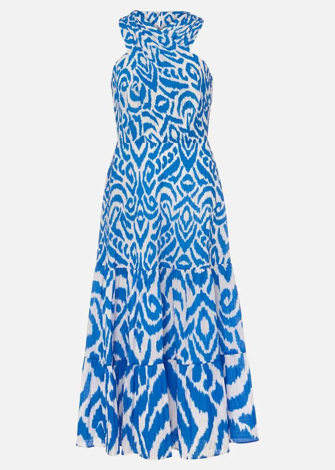 Women Phase Eight Occasion Dresses Bella Cross Neck Print Midi Dress Azure Bluecream
