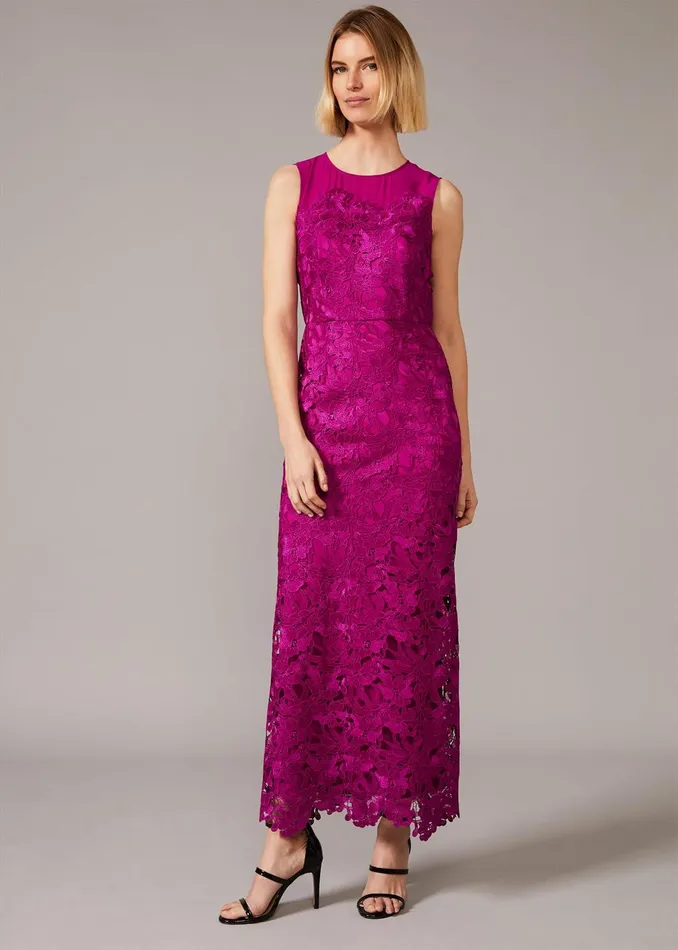 Women Phase Eight Occasion Dresses Bessie Lace Maxi Dress Fuchsia