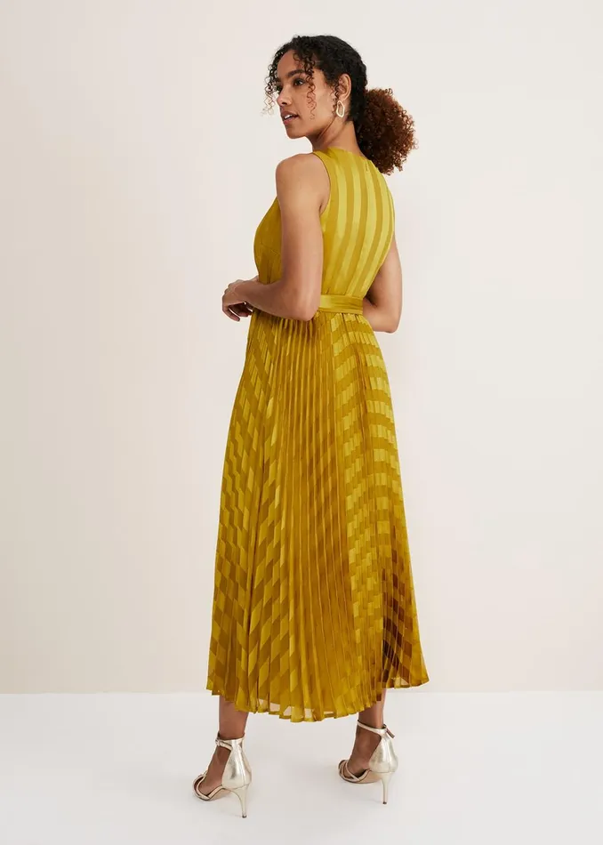 Women Phase Eight Occasion Dresses Beverley Jacquard Stripe Midaxi Dress Chartreuse