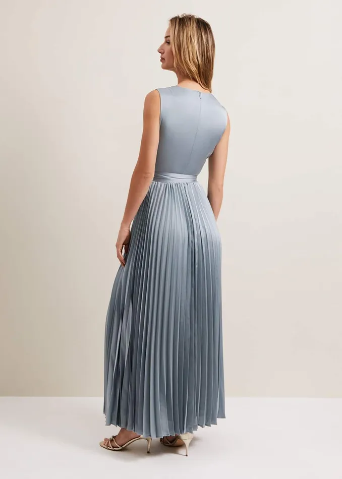 Women Phase Eight Occasion Dresses Bonnie Pleat Wrap Satin Maxi Dress Light Green
