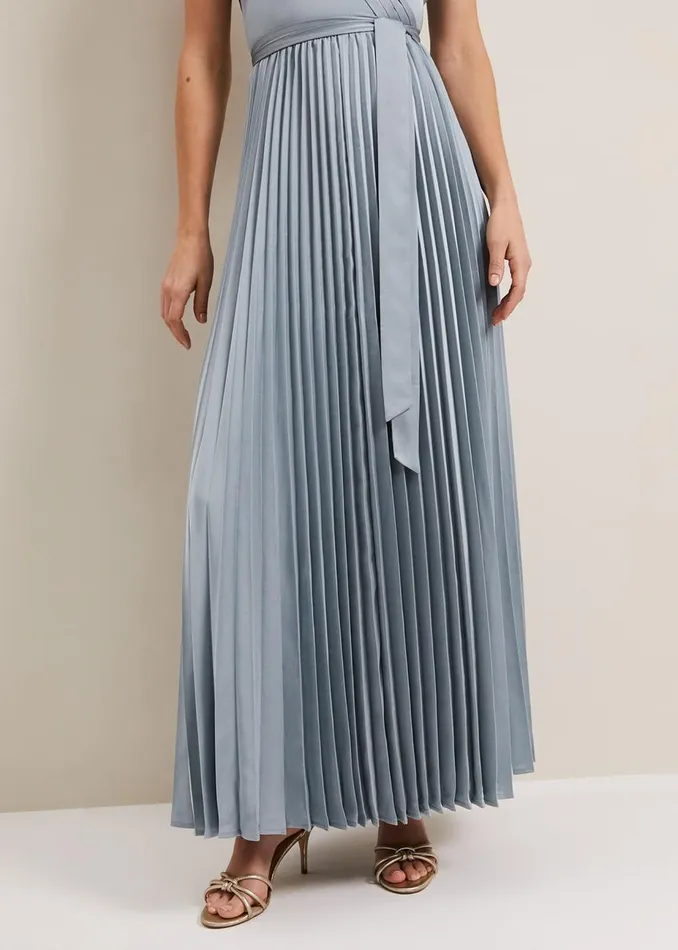 Women Phase Eight Occasion Dresses Bonnie Pleat Wrap Satin Maxi Dress Light Green