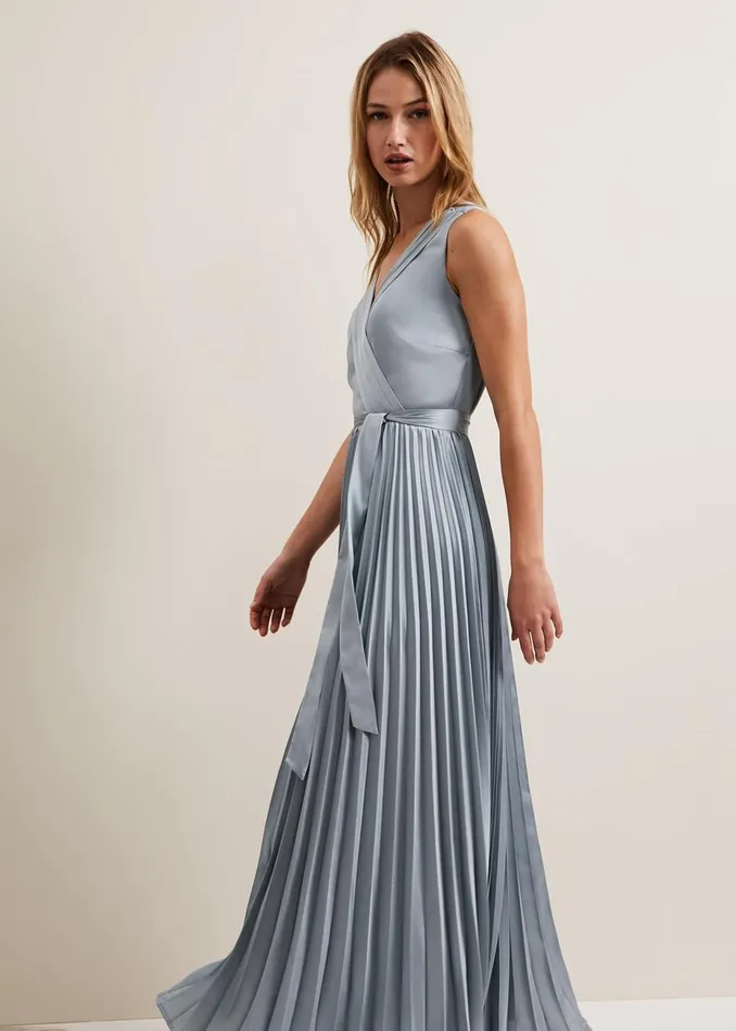 Women Phase Eight Occasion Dresses Bonnie Pleat Wrap Satin Maxi Dress Light Green