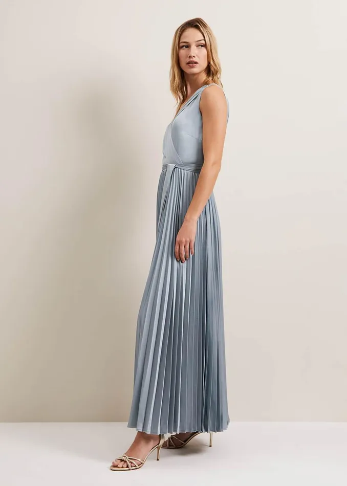 Women Phase Eight Occasion Dresses Bonnie Pleat Wrap Satin Maxi Dress Light Green