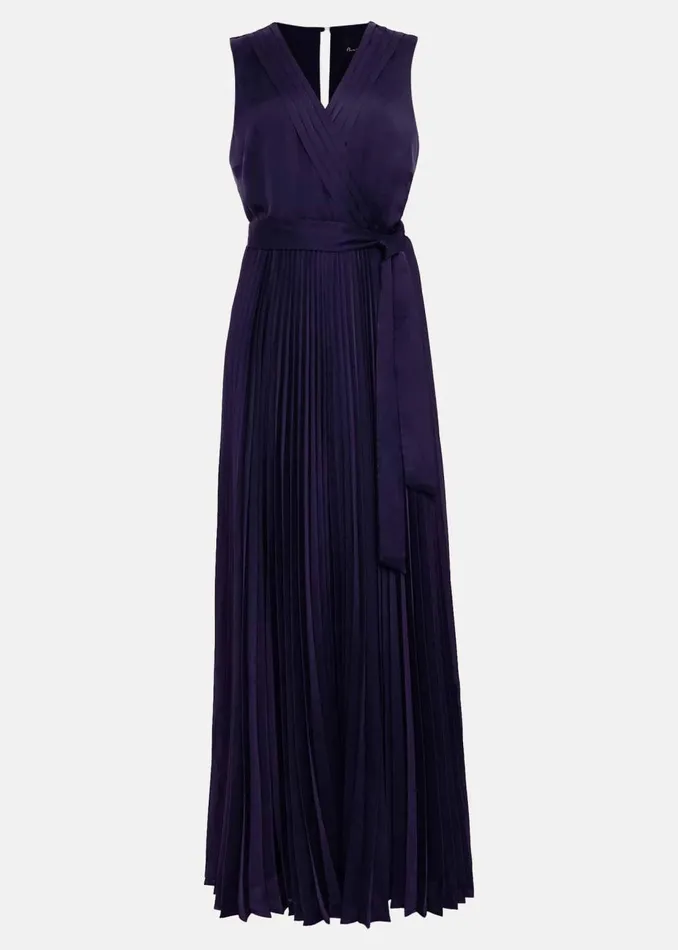 Women Phase Eight Occasion Dresses Bonnie Pleat Wrap Satin Maxi Dress Navy
