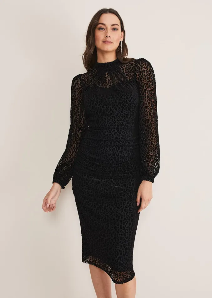 Women Phase Eight Occasion Dresses Capriana Leopard Burnout Dress Black