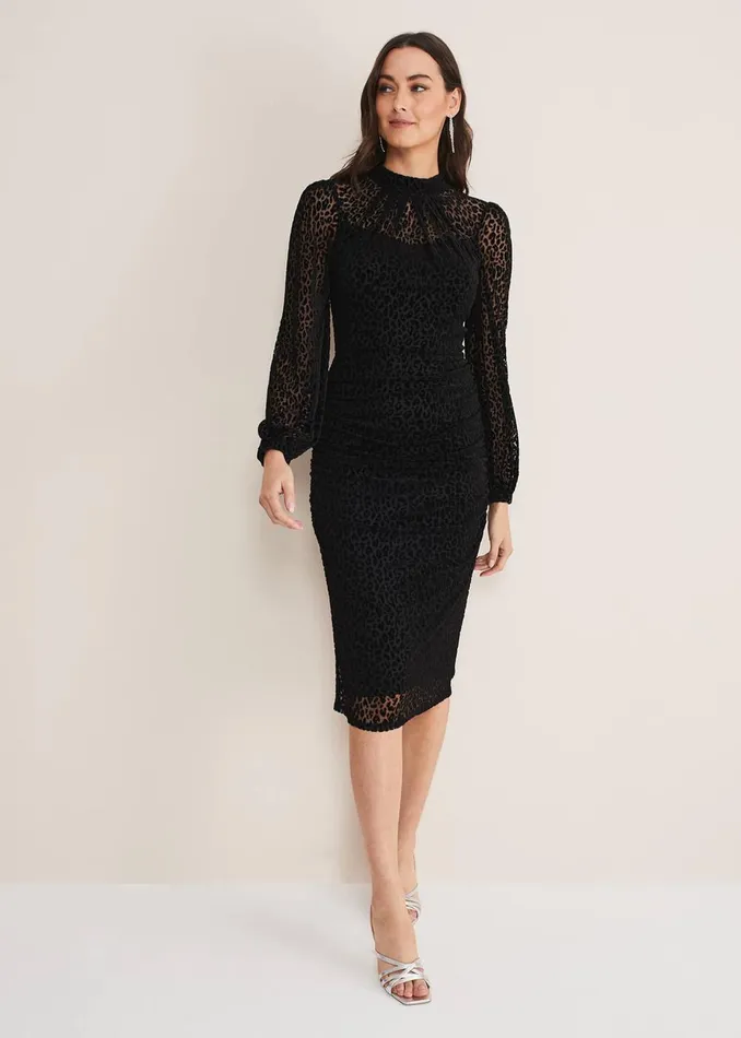 Women Phase Eight Occasion Dresses Capriana Leopard Burnout Dress Black