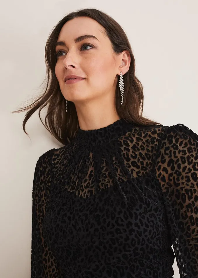 Women Phase Eight Occasion Dresses Capriana Leopard Burnout Dress Black