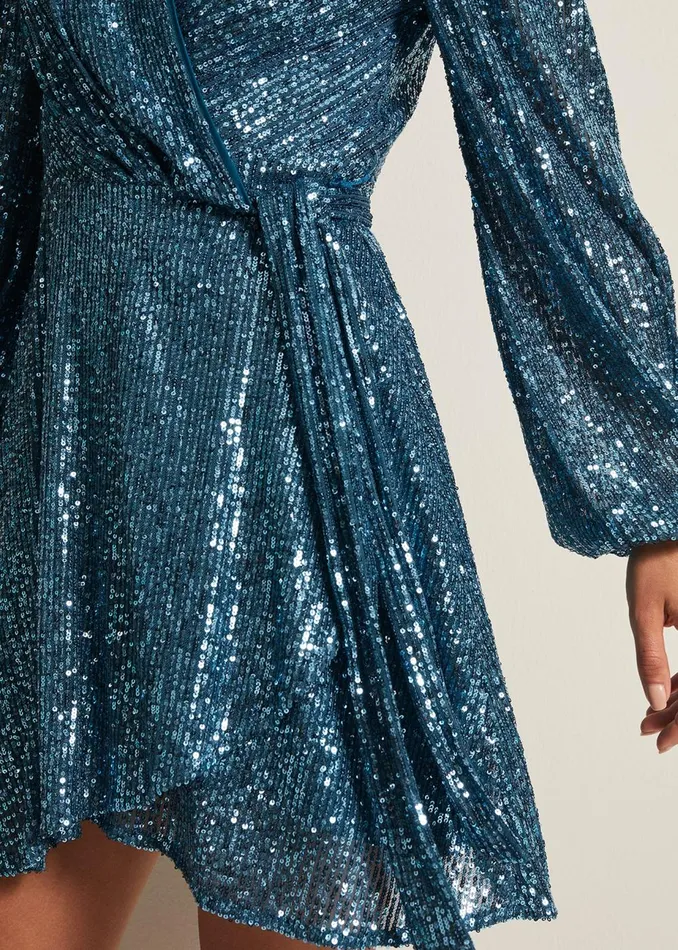Women Phase Eight Occasion Dresses Carissa Teal Sequin Wrap Mini Dress Teal