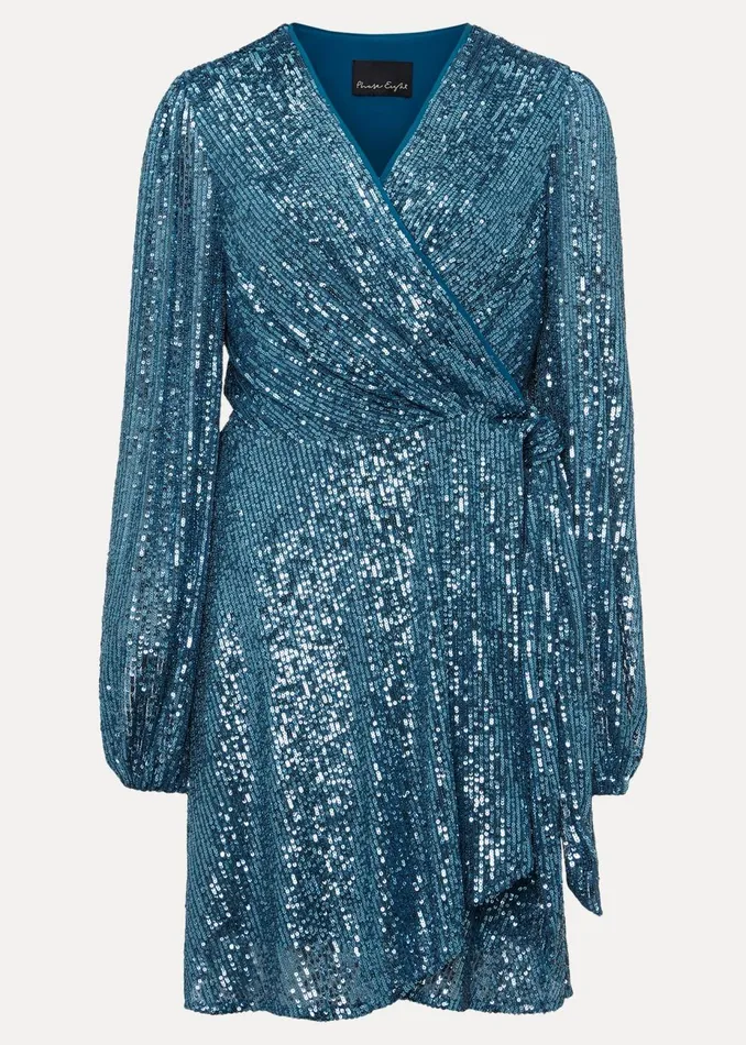 Women Phase Eight Occasion Dresses Carissa Teal Sequin Wrap Mini Dress Teal