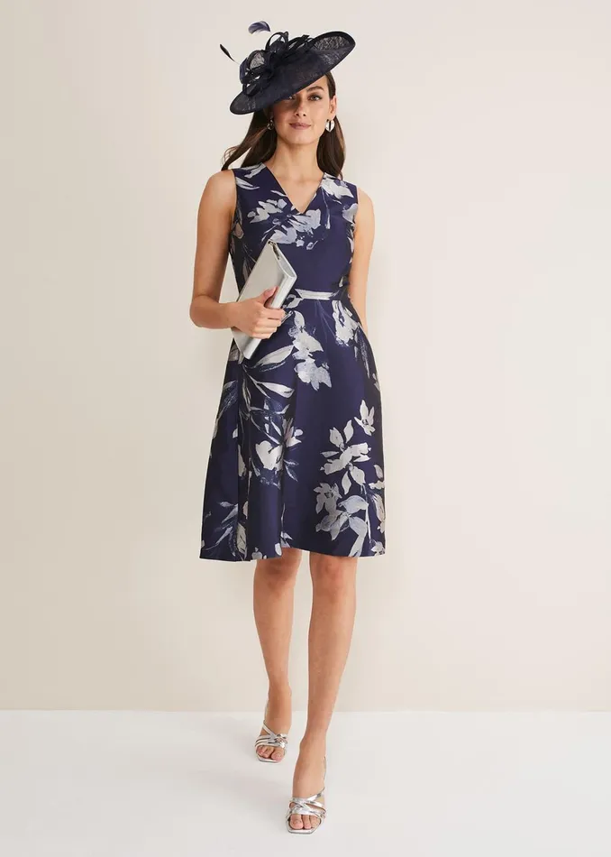 Women Phase Eight Occasion Dresses Cassy Jaquard Floral Midi Dress Navymulti