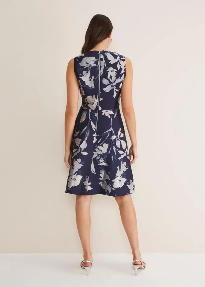 Women Phase Eight Occasion Dresses Cassy Jaquard Floral Midi Dress Navymulti
