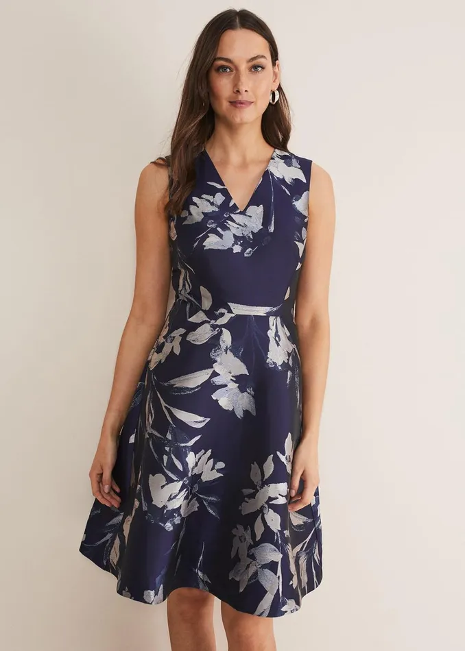 Women Phase Eight Occasion Dresses Cassy Jaquard Floral Midi Dress Navymulti